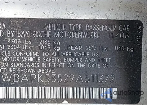 2009 BMW 328I xDrive from USA, damaged, VIN WBAPK53529A511372